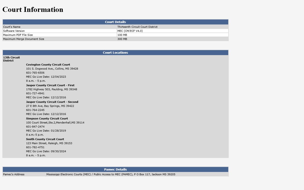 Simpson County Circuit Court records information on the Thirteenth Circuit MEC page
